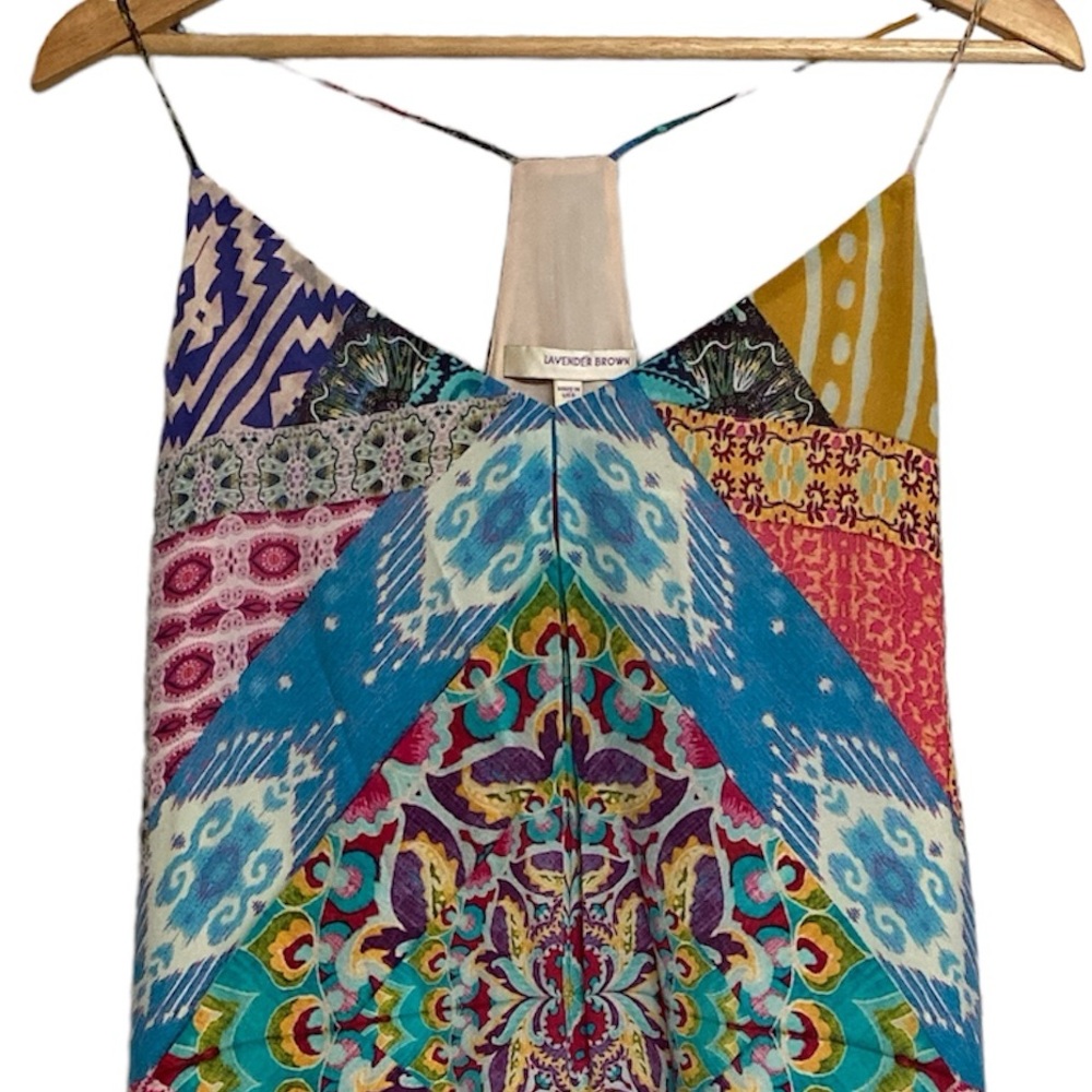 Lavender Brown Silk Patchwork Racerback Slip Mini… - image 2